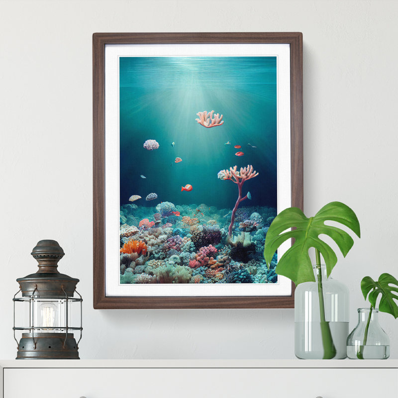 Coral Reef Bed - Single Picture Frame Painting, 34cm H x 25cm W x 2cm D, Walnut