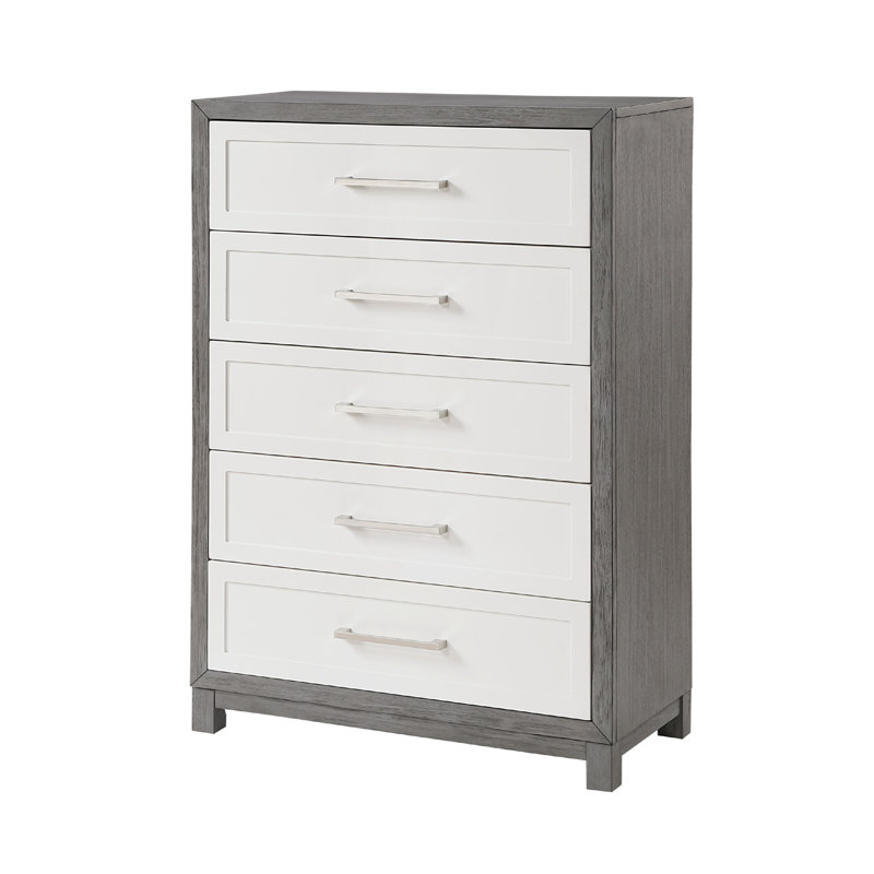 Commode haute à 5 tiroirs Rowy, placage ivoire et gris