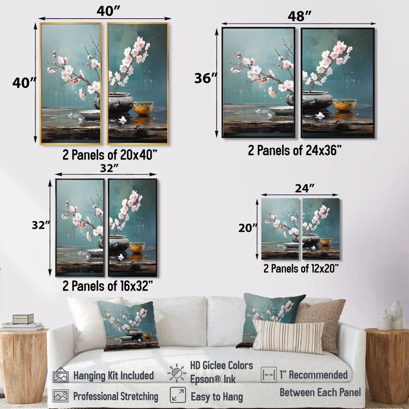 Art asiatique, jardin zen X - Art asiatique, impressions sur toile, 2 panneaux, Impression encadrée flottante, Noir