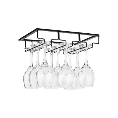 Wine Glass Rack - Under Cabinet Stemware Wine Glass Holder Glasses Storage Hanger Metal Organizer For Bar Kitchen Blac