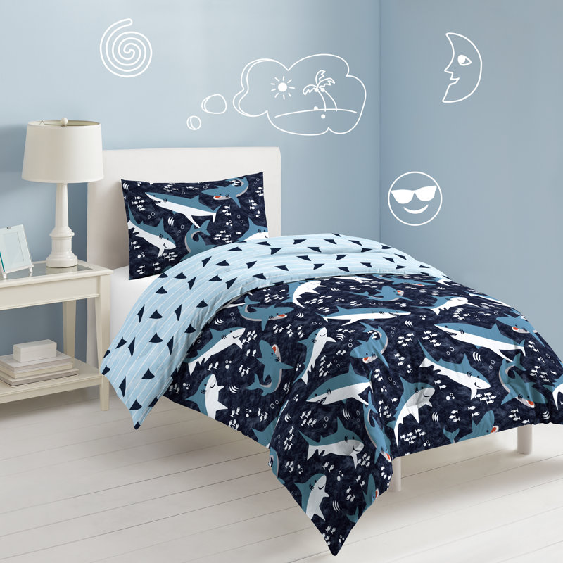Navy Cotton Reversible Kids Full Bed in a Bag Set