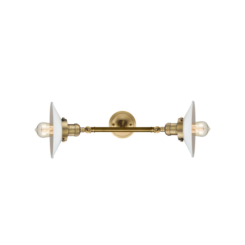 Miramontes Armed Sconce, Brushed Brass, Matte White Halophane, 60 Watt Vintage Incandescent Bulb
