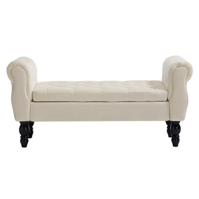 48'' W Upholstered Flip Top Tufted Storage Bench With Rolled Arm And Solid Wood Legs