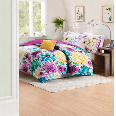 Ensembles de literie pour lit simple / simple TG Bright Floral, édredon en polyester hypoallergénique avec coussins décoratifs