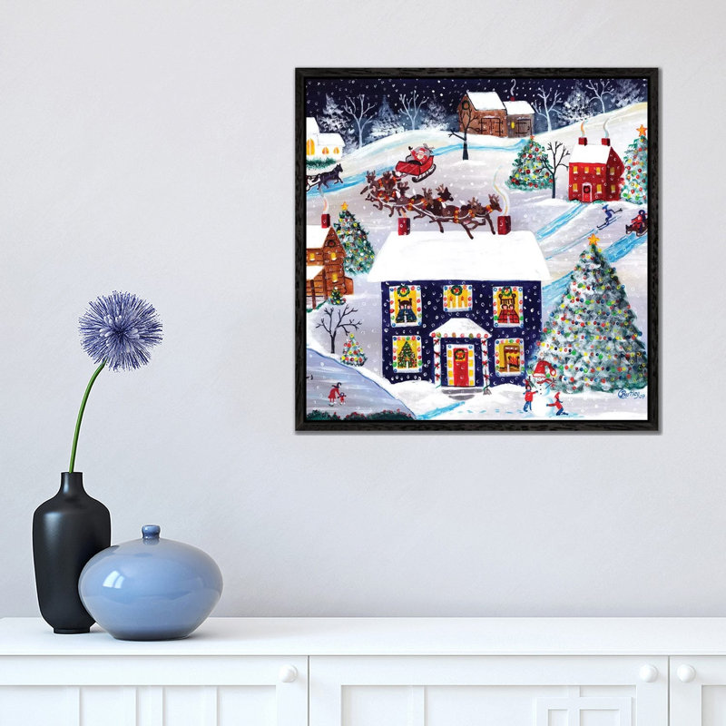 Santa Reindeer Christmas Eve Cheryl Bartley by Cheryl Bartley - Print on Canvas, 45.72 cm H x 45.72 cm W, Black Framed