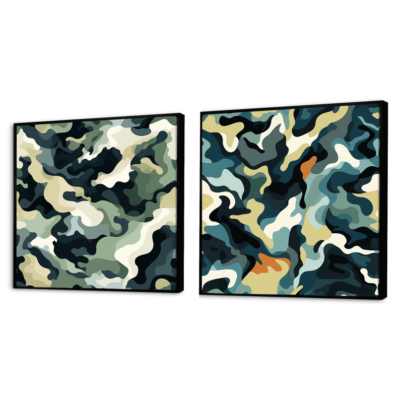 Crysal - Ensemble de 2 collages carrés abstraits, Cadre flottant noir, H 30 po x l 61 po
