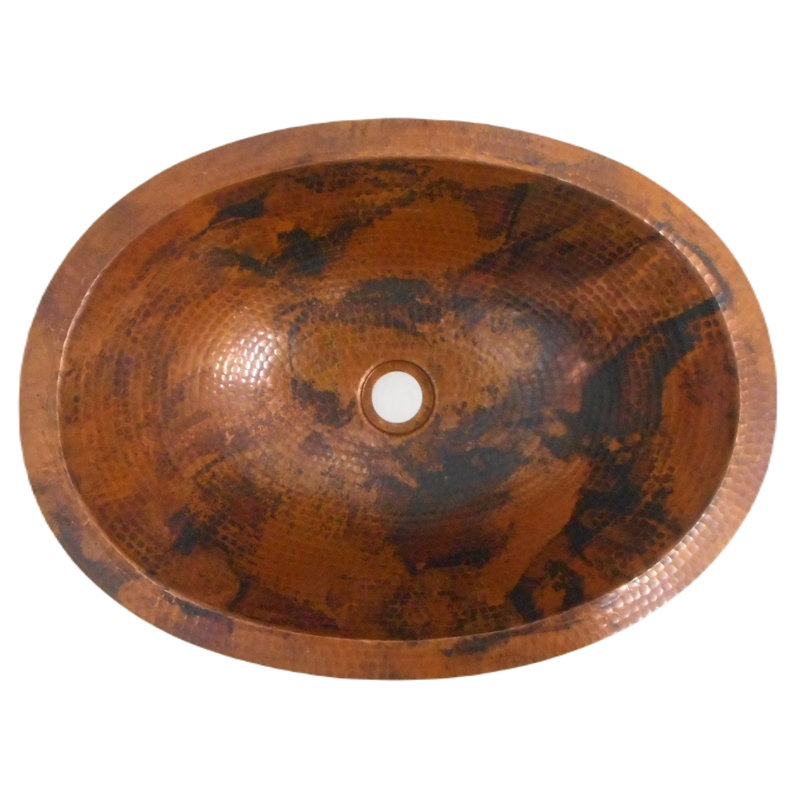19" Natural Patina Oval Copper Bathroom Sink For Master Bath