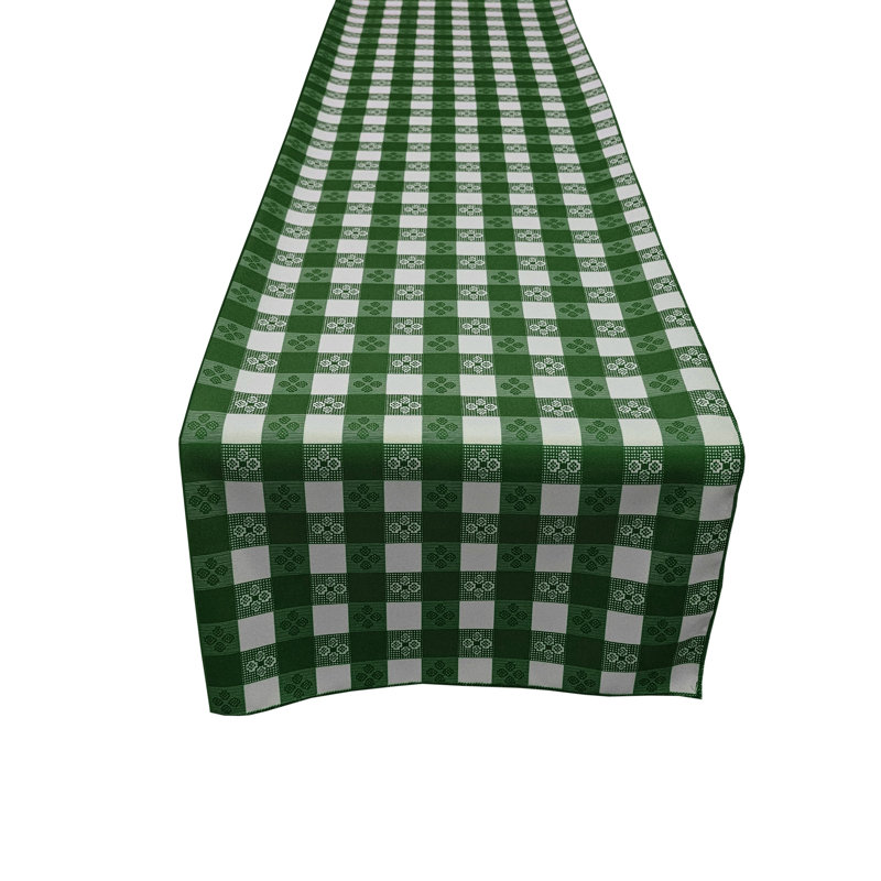 Poplin Tavern Gingham Checkered Polyester Table Runner, 120" L x 12" W, Hunter Green