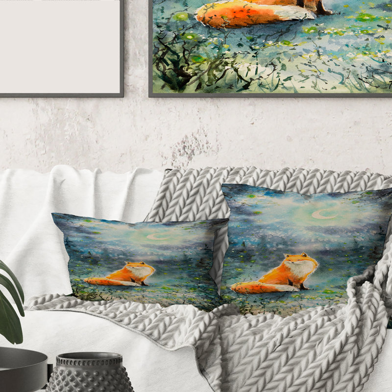 Rectangle, renard sur un ciel nocturne - Coussin décoratif pour enfants