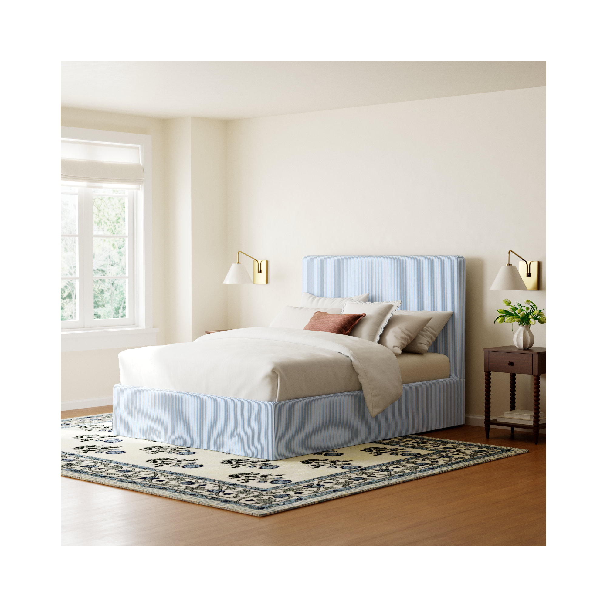 Verona Upholstered Slipcover Bed, Full, Prep Stripe Blue