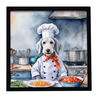 Bedlington Terrier The Chef Framed Metal Print