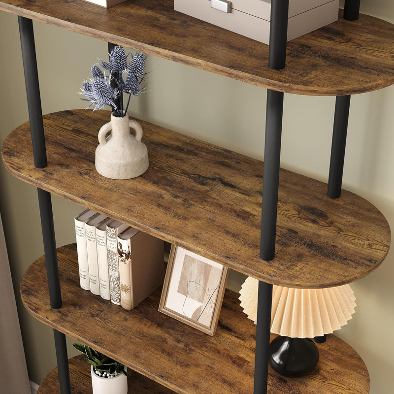 5 Tier Bookcase Arched Display Racks Tall Bookshelf Freestanding Open Storage Shelf, Black/Brown