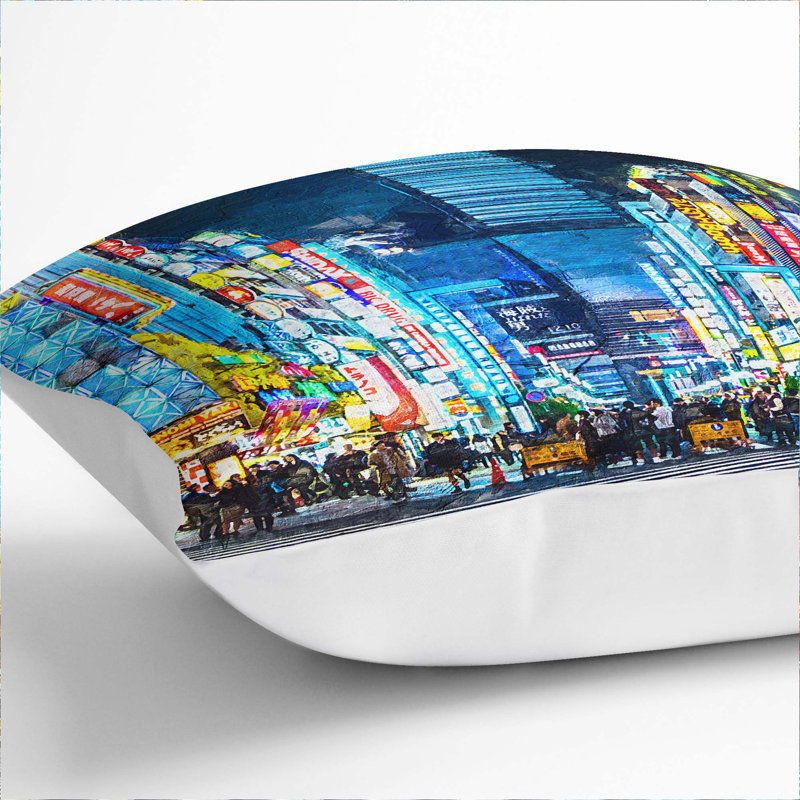 Bright Lights Of Tokyo In Abstract Square Throw Cushion, White, 40cm H x 40cm W x 15cm D