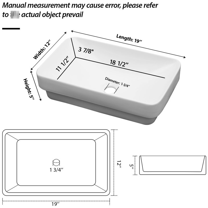 Lavabo vasque de salle de bain en céramique 19 po x 12 po Lorcan White, lavabo rectangulaire allongé, ergonomie fonctionnelle, peu d'entretien, forme de bonde standard, facile à nettoyer