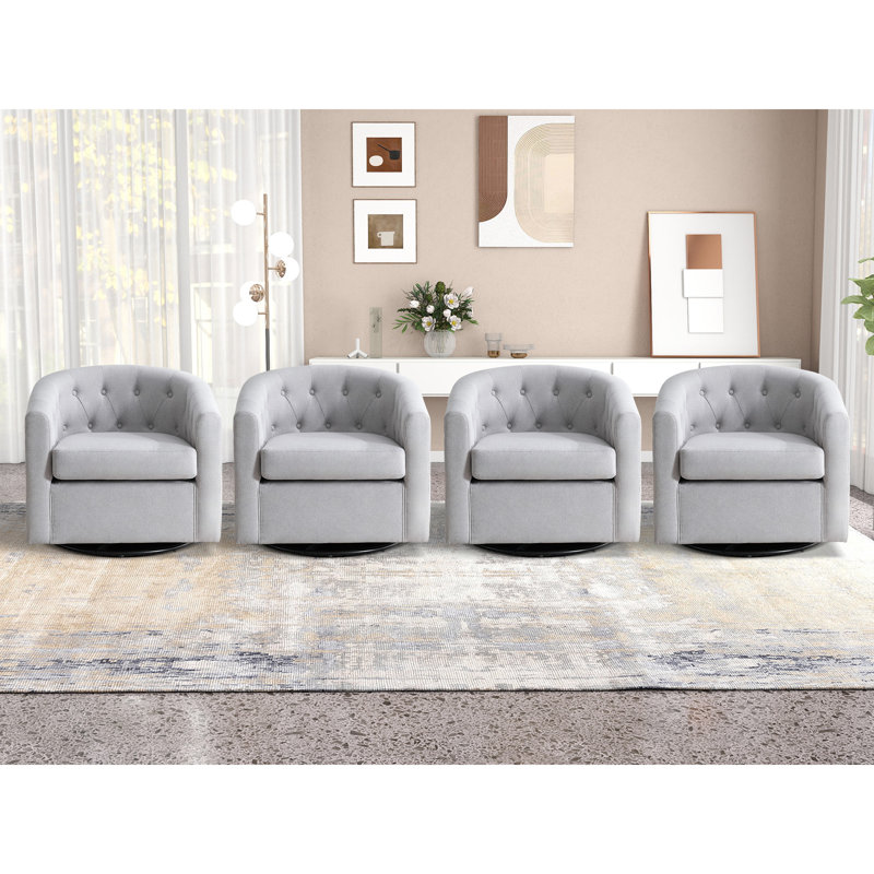  Palopo 29.5" Wide Modern Linen Upholstered Swivel Tufted Recessed Arms Accent Chair (Set of 4), Light Gray Linen