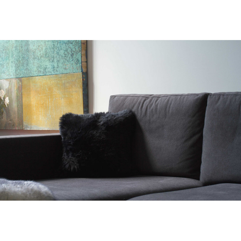 Sheepskin Throw Pillow, Black, 16" H x 16" W