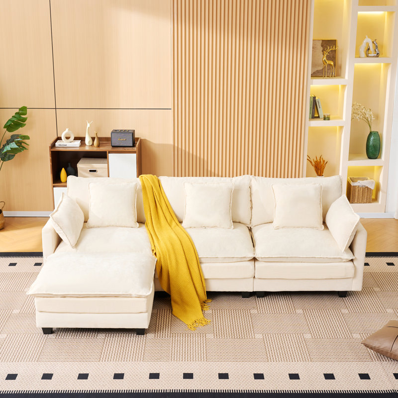 Canapé modulaire à 3 places avec repose-pieds de rangement pour espaces de vie, Beige