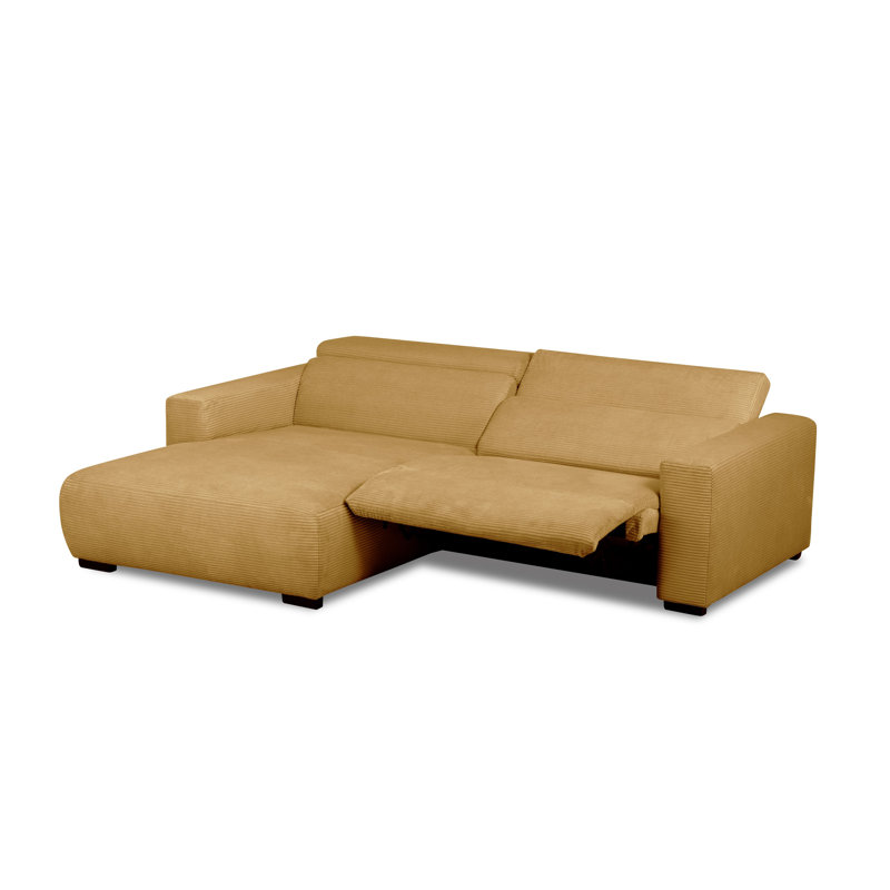 Almontiser Cozzy Reclining Corner Sofa in Curdouy Velvet Fabric, Honey Yellow, Left Hand Facing