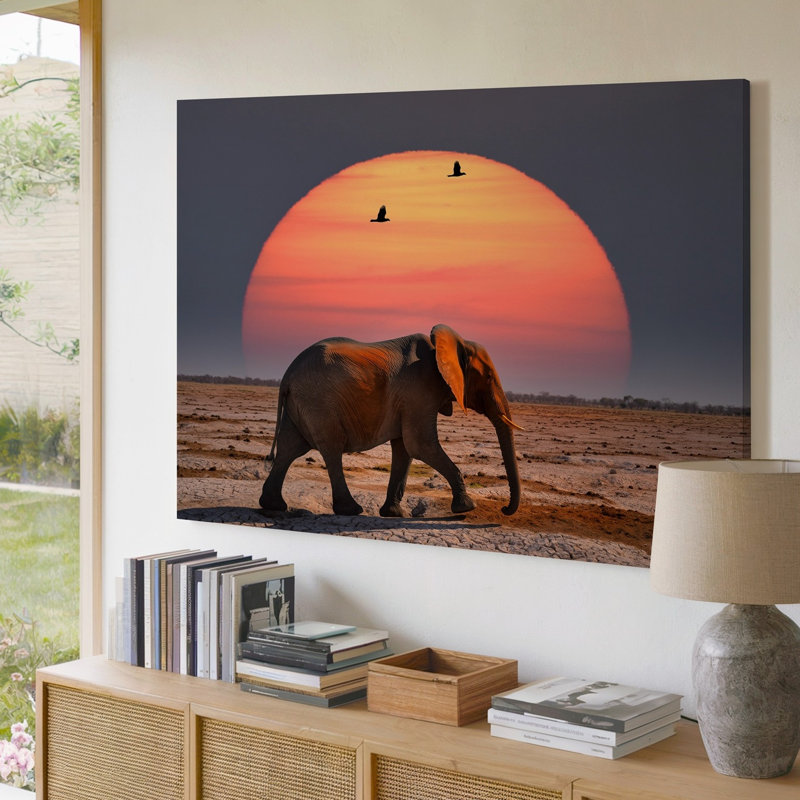 Toile, "Un éléphant solitaire sur un vaste paysage aride", H 9 po x l 12 po