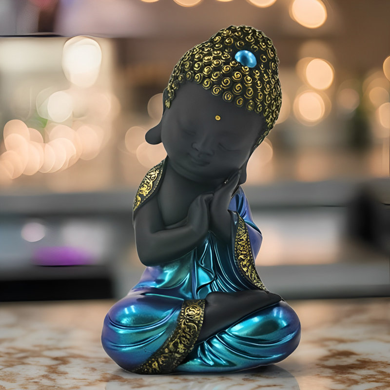 Figurine de Bouddha couché bleu et noir 8,25 po