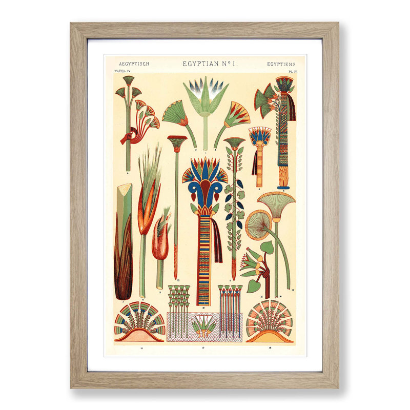 Egyptian Flowers by Owen Jones - Picture Frame Painting Print, Oak Framed, 65cm H x 48cm W x 2cm D