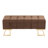 Stylish Contemporary Brown Velvet And Gold Steel Storage Bench, Button - Design, Metal Legs, Flip Top Lid, Comfortable For Two, Indoor Use, 500 Lbs Limit Contemporary, Steel, Velvet, Styling, Double