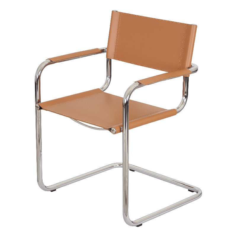 Mart Stam Cantilever Armchair Arm Chair w/ Chrome-Plated Steel Frame (Various Bonded Leather Colors), Camel