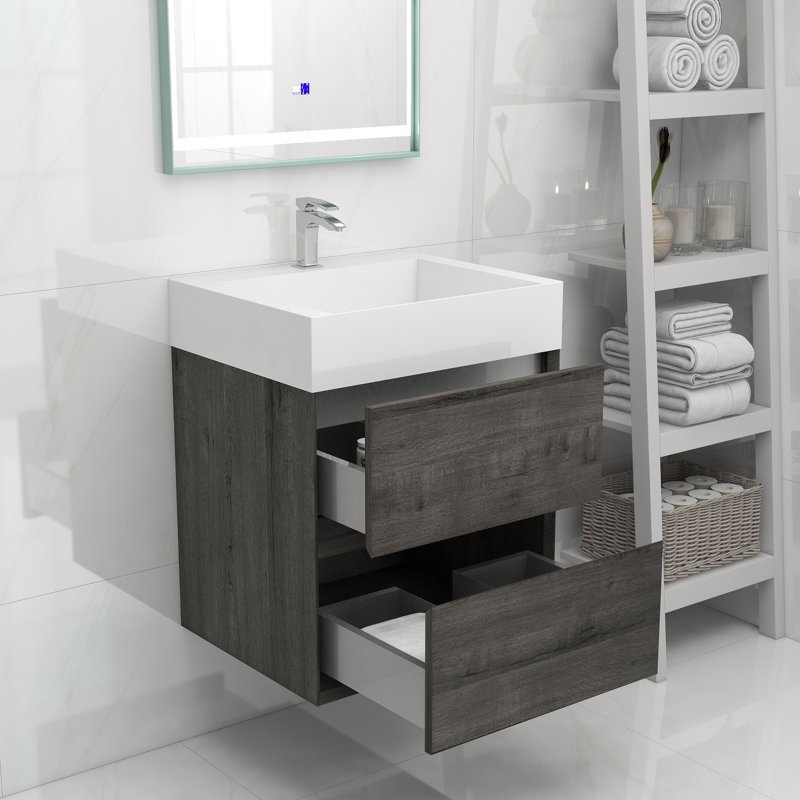 24" Wall Mounted Single Bathroom Vanity Set, Smoke Oak