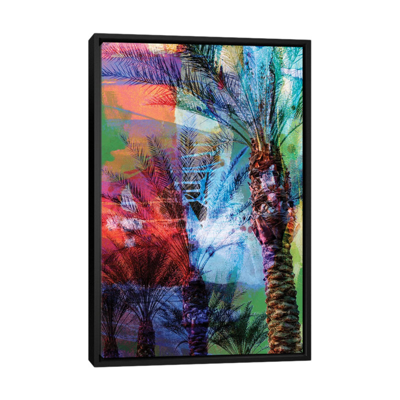 «Desert Palm Abstract», impression sur toile tendue, H 26 po x l 18 po x P 1,5 po, Toile avec cadre noir, Pas de tapis