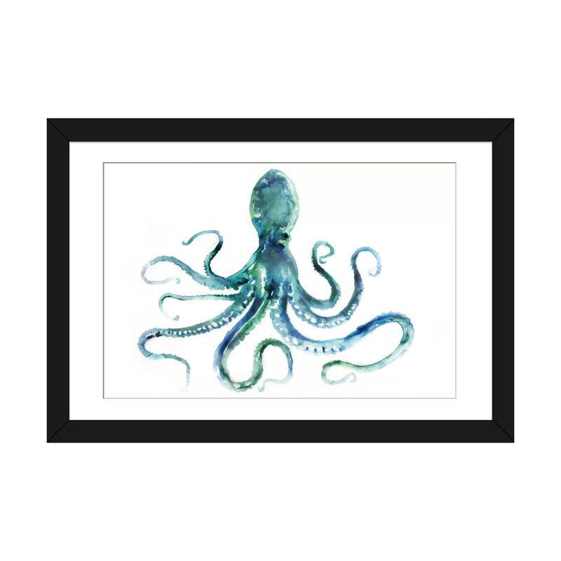 " Octopus " by Edward Selkirk, 16" H x 24" W x 1" D, Black Framed Fine Art Paper, White