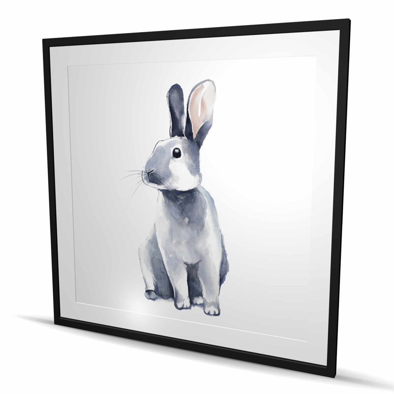 Gray Curious Rabbit - Framed Matted Print for Home Decor