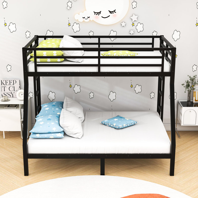 Metal Frame Bunk Bed With Slats And Ladder, Black, Twin Over Full