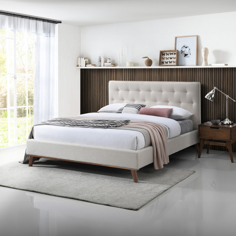 Lit plateforme tapissier Bobina, Grand, Beige