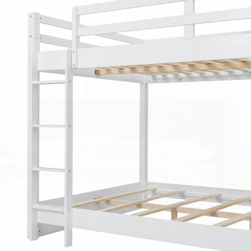 Grand lit superposé avec échelle - aucun sommier requis, robuste pour une utilisation prolongée, Blanc