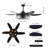 52-Inch Modern Black Ceiling Fan With Light And Remote Control (Bulb Not Included)