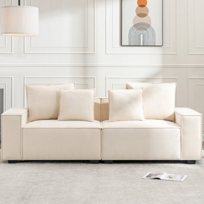 Makassar 89.37'' Sofa with Square Armrests