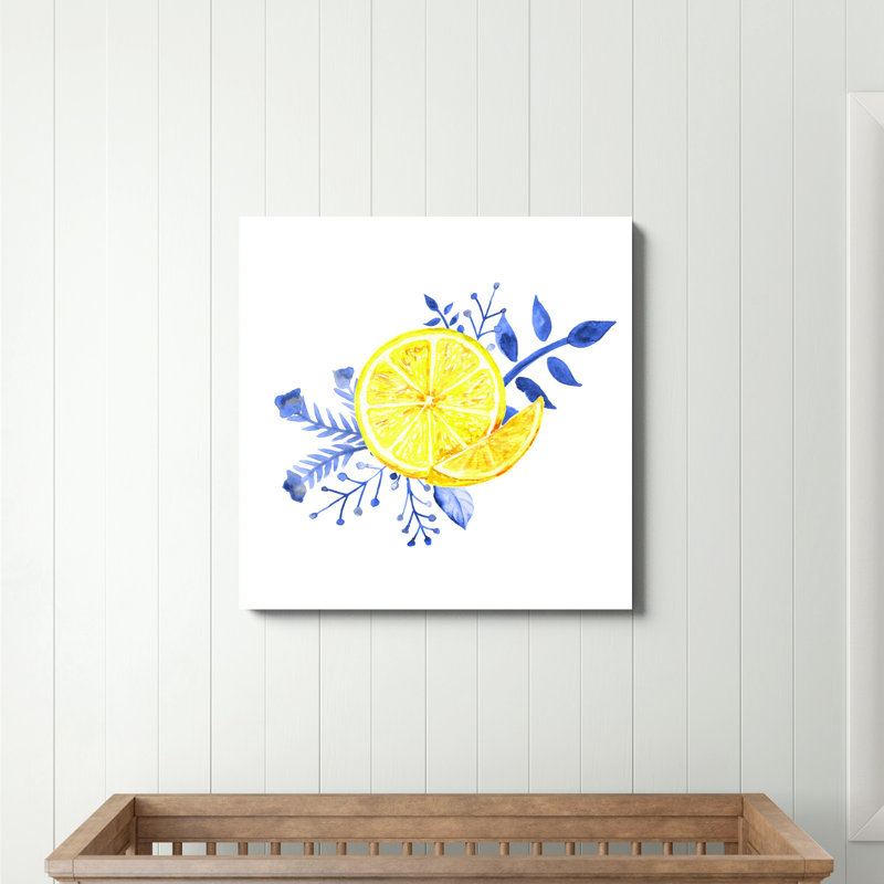 Lemon With Navy - Wrapped Canvas Painting, 30" H x 30" W