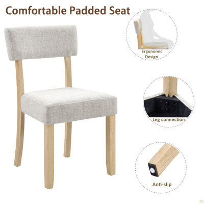 Ensemble de table de salle à manger 7 pièces pour 6, table rectangulaire en chêne clair de 68 pouces avec 6 chaises ergonomiques rembourrées en lin, base en forme de U robuste, meubles de ferme japonais de style japonais pour la salle à manger et app
