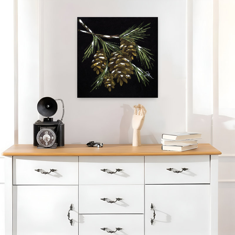 Art contemporain avec brindille de pin, H 18 po x l 18 po