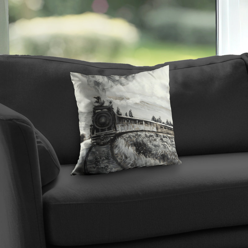 Steam engine train throw pillow - Transportation decor insert