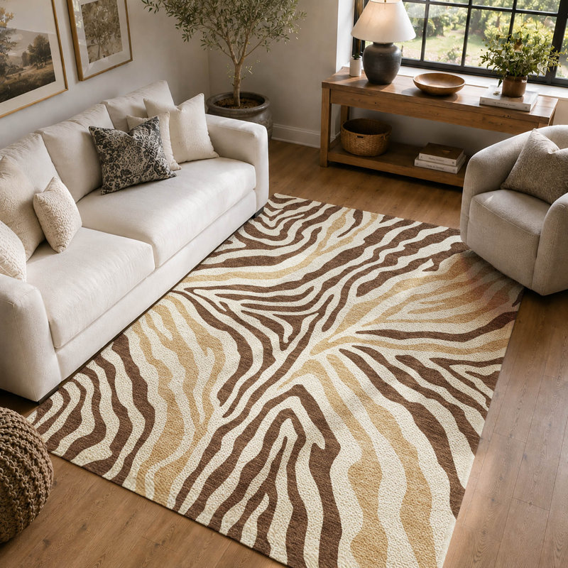 Tapis à imprimé animal de qualité supérieure lavable à la machine Villers, Chocolat, 10 pi x 14 pi