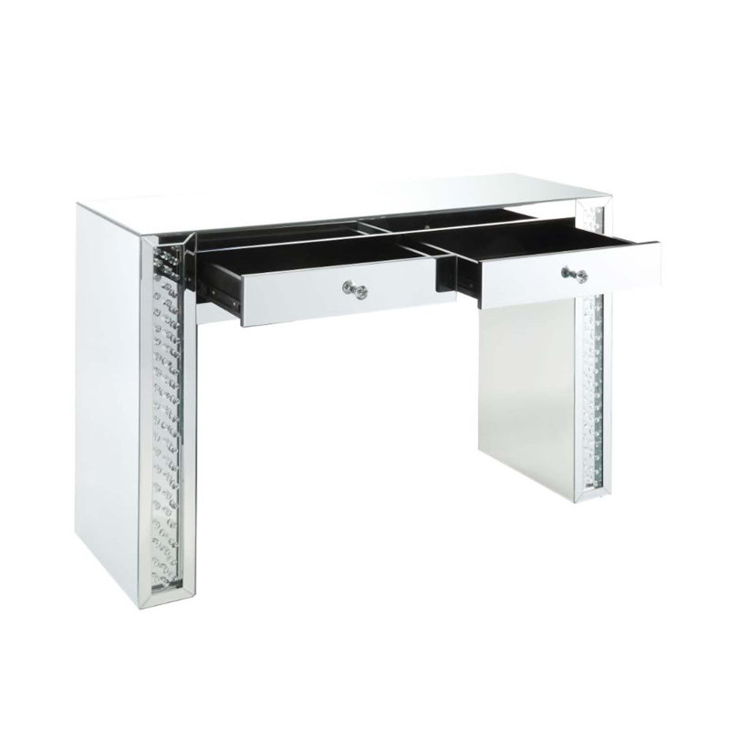 Coiffeuse Nysa, miroir et faux cristaux, Miroir et faux cristaux (2 tiroirs)