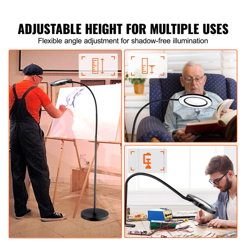 Chaithra 5X Floor Magnifying Glass with Light and Stand Flexible Gooseneck LED