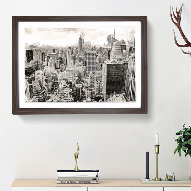 A New York Skyline in Abstract - Picture Frame Graphic Art Print, Walnut Framed, 27cm H x 36cm W x 2cm D