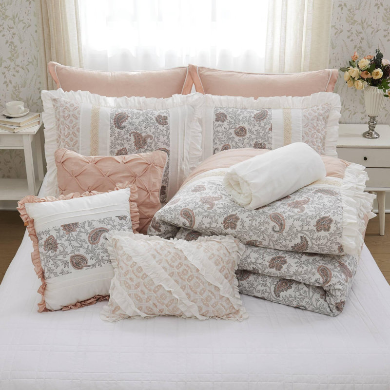 Ensemble d'édredon en coton percale 9 pièces, Très grand édredon et 8 pièces supplémentaires, Blush