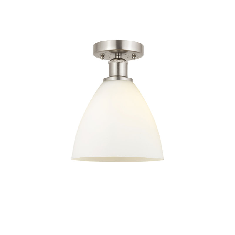 Plafonnier semi-encastré 1 lumière, Blanc mat, H 9,63 po x l 7,5 po x P 7,5 po, Nickel satiné brossé