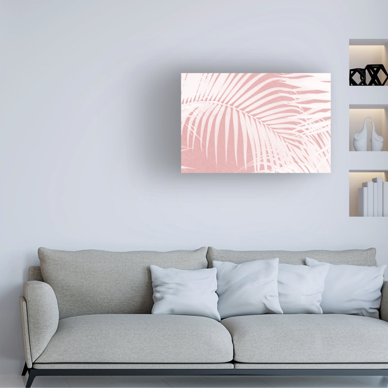 Art sur toile Silhouette, feuilles de palmier sur un rose Amini54, H 16 po x l 24 po