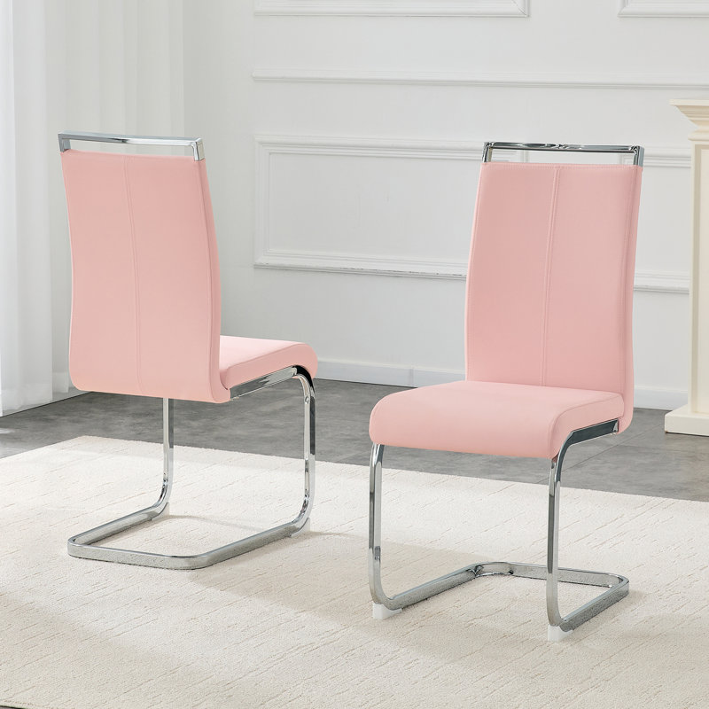 Ensemble de 2 chaises de salle à manger en polyuréthane avec pieds en métal incurvés argentés - Chaises à dossier minimalistes modernes pour les salles à manger à domicile.