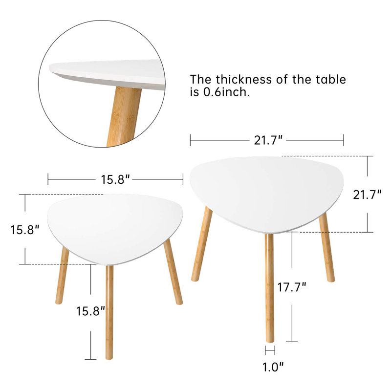 Table gigogne en bois massif à 3 pieds, Blanc