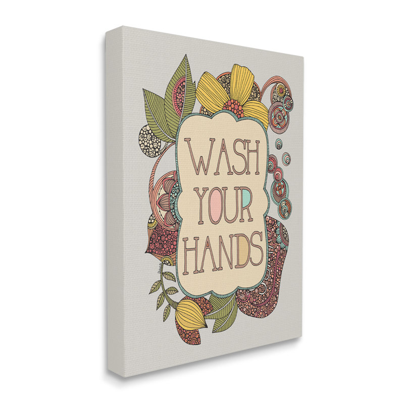 " Wash Your Hands Bathroom Sign Intricate Floral Details " by Valentina Harper, 20" H x 16" W x 1.5" D, Wrapped Canvas